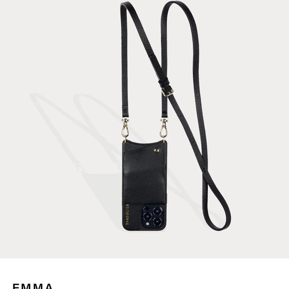 Bandolier crossbody iPhone 14 Pro Max phone wallet genuine black pebble leather - Picture 7 of 11